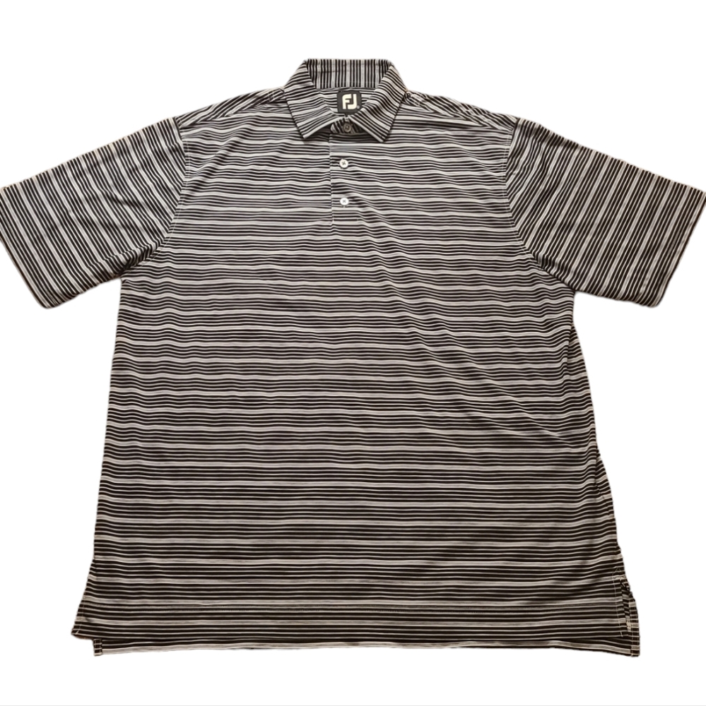 FootJoy Men's Large Gray Black & White Stripe Short Sleeve Golf Polo